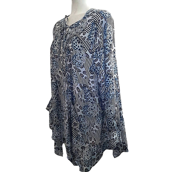 Melissa Mcarthy 7Seven collection asymmetric flowy striped butterfly boho top 1X - Picture 1 of 9